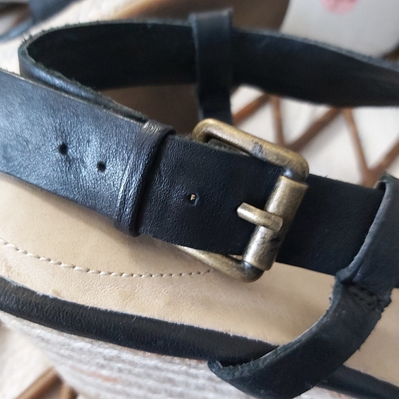 Lands' End leather espadrilles wedge sandals black strappy heels y2k - Picture 11 of 14